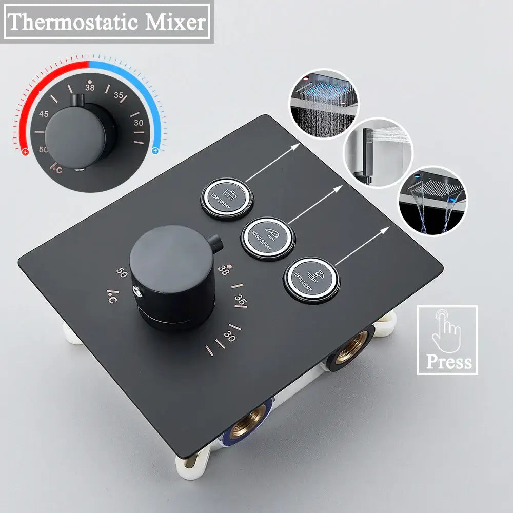 DecorBites™ LED Thermostatic Shower Faucet Set Rain Waterfall System with Remote Control