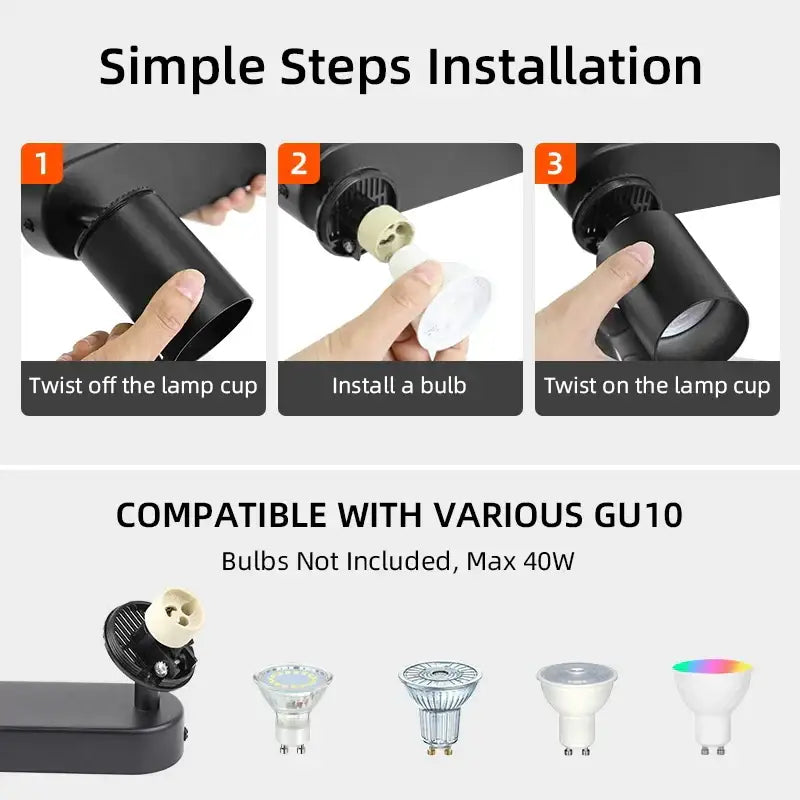 DecorBites™ LED Track Spot Light GU10 Bulb Replacement Spotlight for Bedroom Corridor Shop