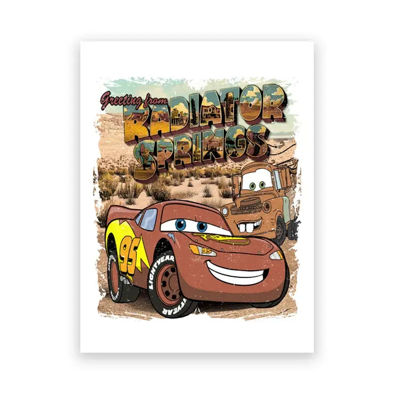 Decorbites™ lightning mcqueen cartoon car art prints featuring a brown race car with yellow lightning bolts and number 95