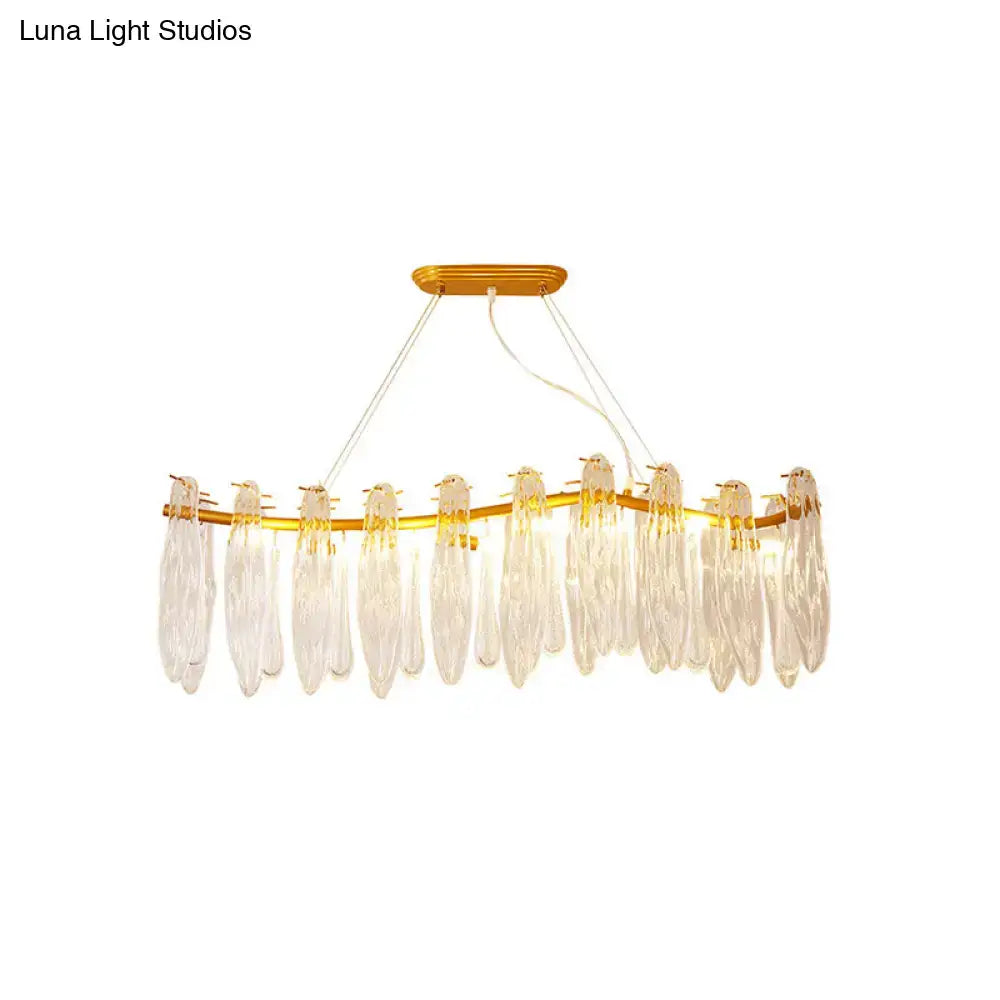 DecorBites™ Linear Island Lamp with 8 Clear K9 Crystal Lights - Gold Pendant Lighting Fixture for Living Room