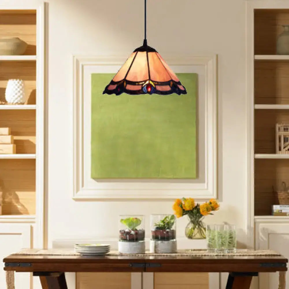 DecorBites™ مصباح معلق مخروطي من زجاج تيفاني البنفسجي لغرفة المعيشة