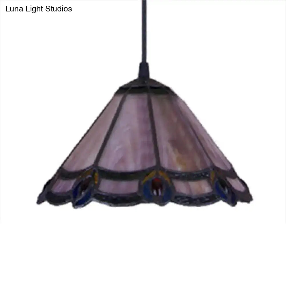 DecorBites™ مصباح معلق مخروطي من زجاج تيفاني البنفسجي لغرفة المعيشة