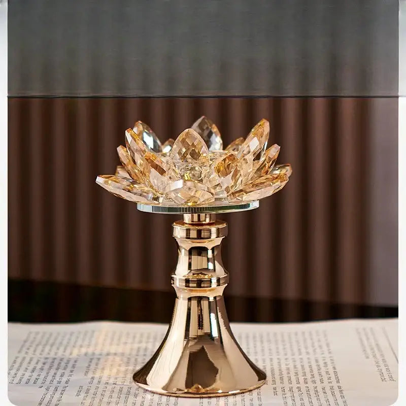 DecorBites™ Lotus Glass Flower Crystal Candle Holder Home Decor Accessory