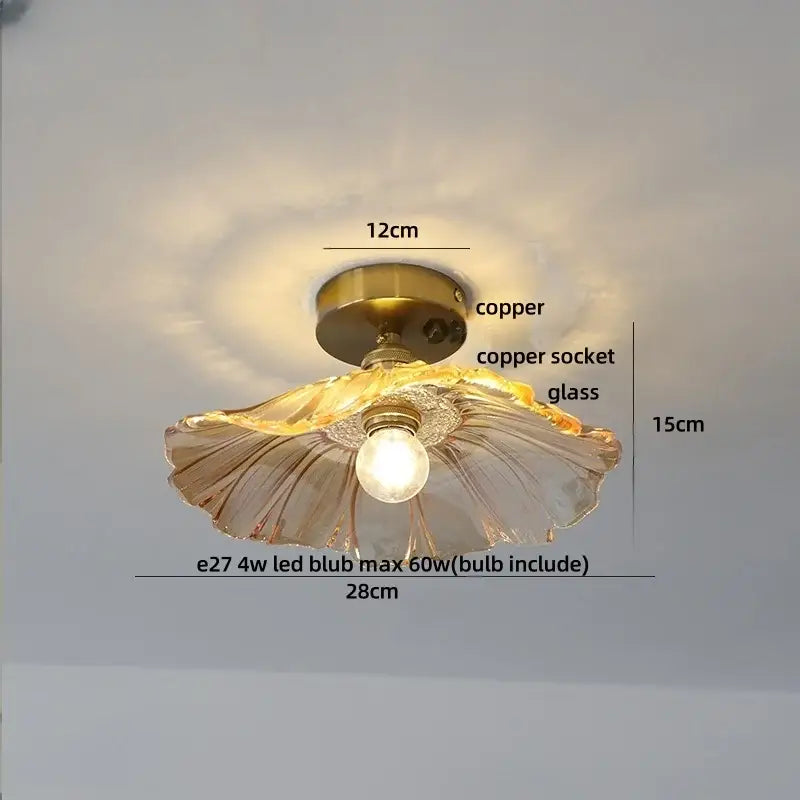 DecorBites™ Lotus Glass LED Ceiling Light with Copper Base - Modern Nordic Design