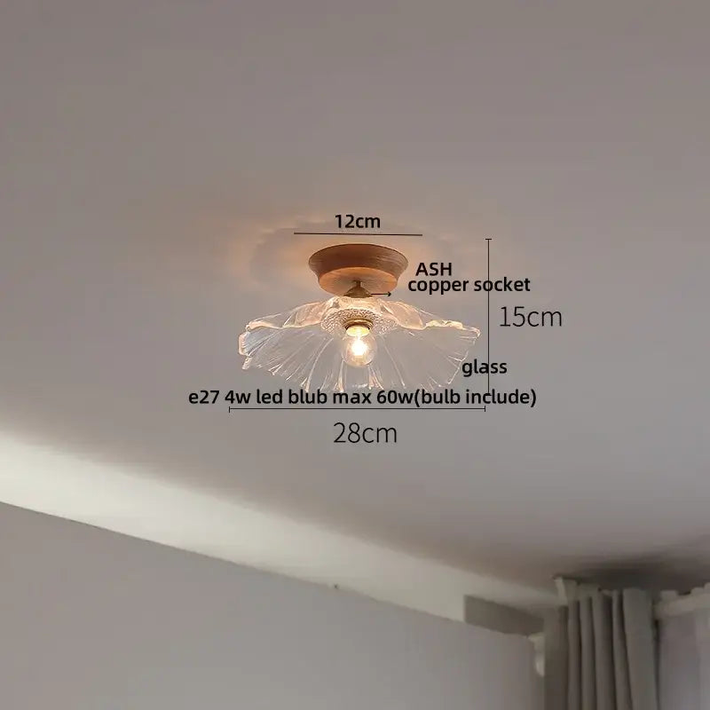 DecorBites™ Lotus Glass LED Ceiling Light with Copper Base - Modern Nordic Design