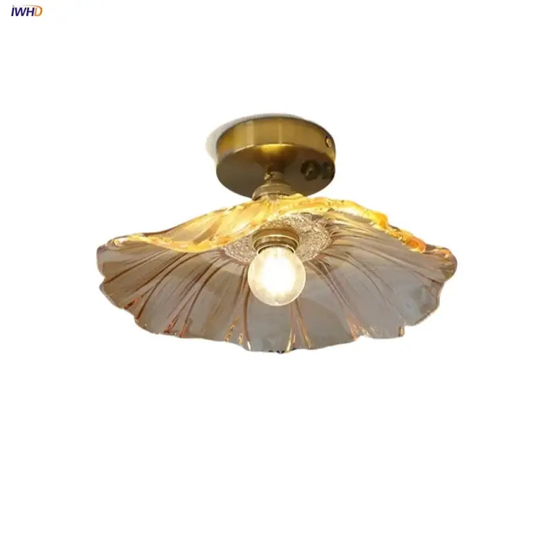 DecorBites™ Lotus Glass LED Ceiling Light with Copper Base - Modern Nordic Design