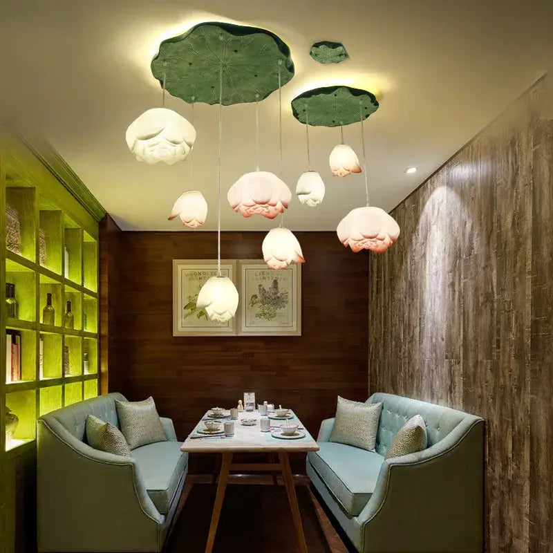 DecorBites™ Lotus Glass Pendant Lamp: Elegant Pink Lotus Lighting for Home Decor