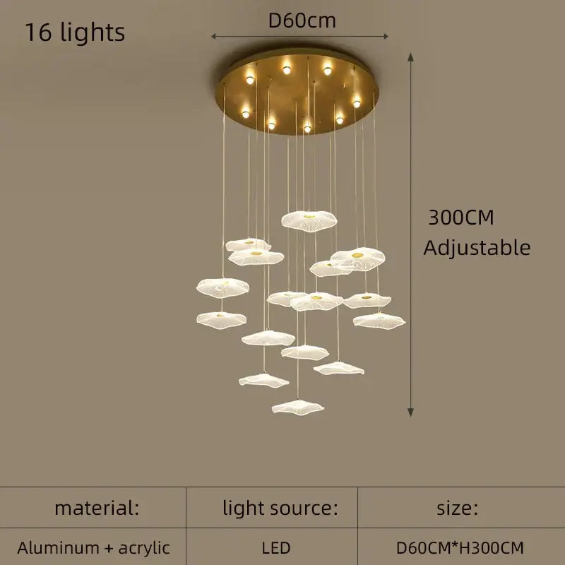 DecorBites™ ثريا لوتس ليف أكريليك نورديك LED للمطاعم وغرف المعيشة والفنادق والفلل