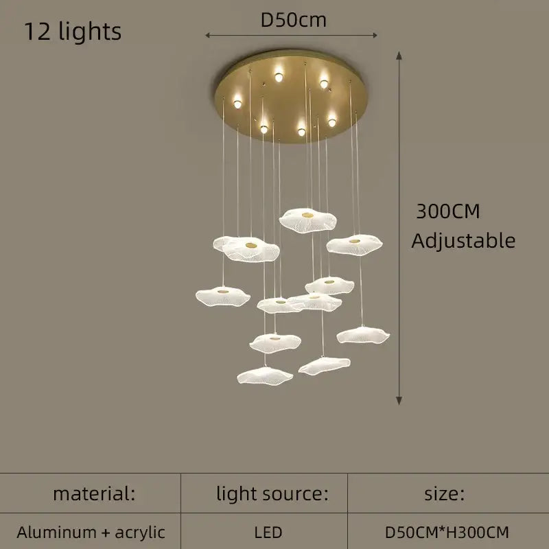 DecorBites™ ثريا لوتس ليف أكريليك نورديك LED للمطاعم وغرف المعيشة والفنادق والفلل