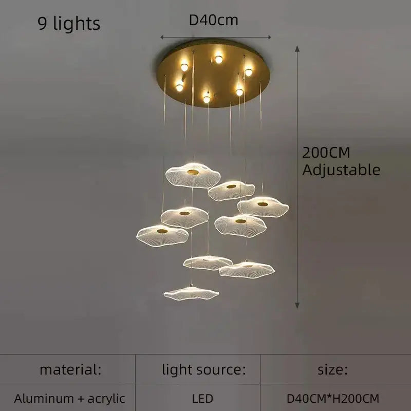 DecorBites™ ثريا لوتس ليف أكريليك نورديك LED للمطاعم وغرف المعيشة والفنادق والفلل