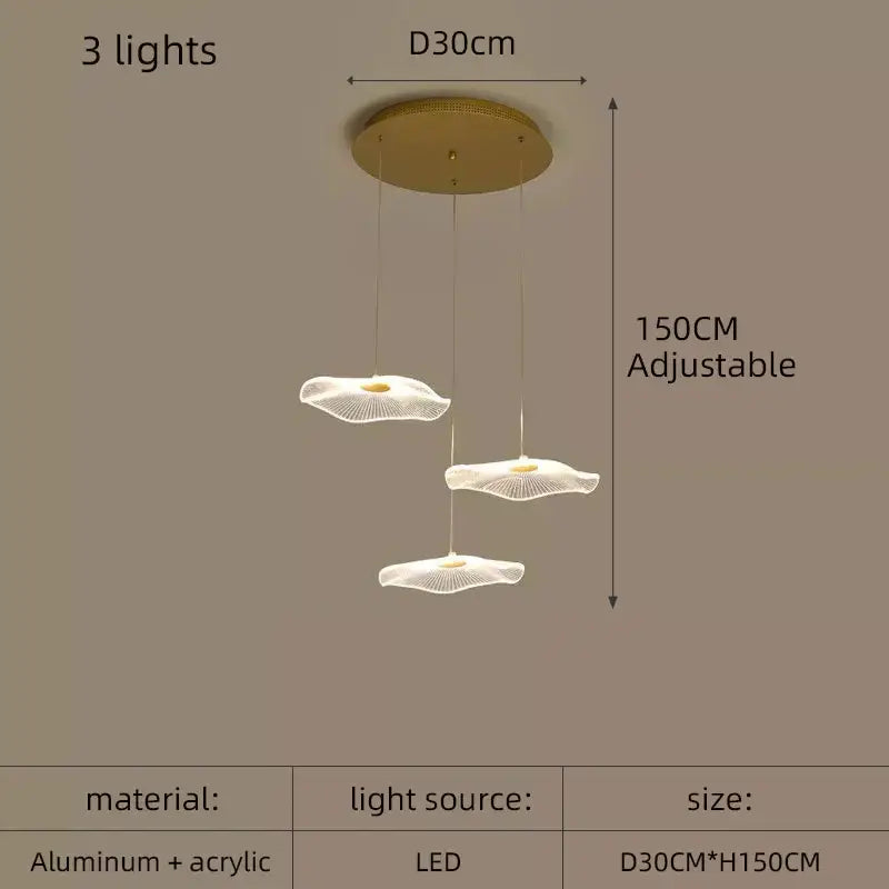 DecorBites™ ثريا لوتس ليف أكريليك نورديك LED للمطاعم وغرف المعيشة والفنادق والفلل