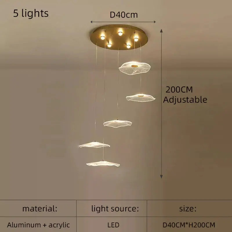 DecorBites™ ثريا لوتس ليف أكريليك نورديك LED للمطاعم وغرف المعيشة والفنادق والفلل