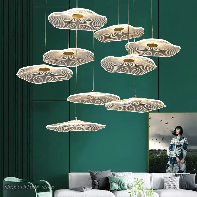 DecorBites™ ثريا ورق اللوتس: مصباح LED معلق عصري فاخر من الأكريليك للفيلا والفندق وغرفة المعيشة