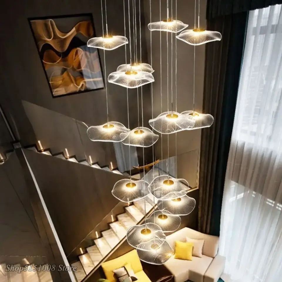 DecorBites™ ثريا ورق اللوتس: مصباح LED معلق عصري فاخر من الأكريليك للفيلا والفندق وغرفة المعيشة