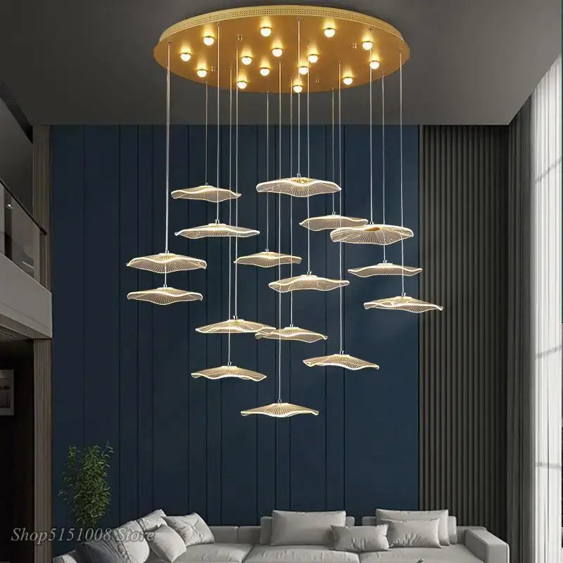 DecorBites™ ثريا ورق اللوتس: مصباح LED معلق عصري فاخر من الأكريليك للفيلا والفندق وغرفة المعيشة