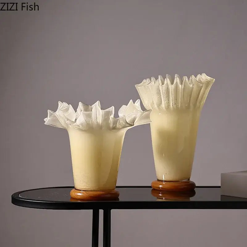 DecorBites™ Lotus Leaf Edge Glass Vase: Table Flower Arrangement Room Decor Aesthetic