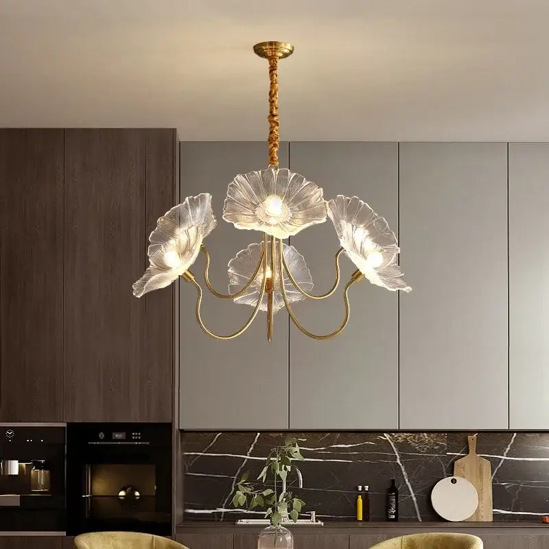 DecorBites™ Lotus Leaf Glass Ceiling Chandelier with E14 Bulb