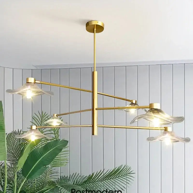 DecorBites™ Lotus Leaf Glass Iron Chandelier for Bedroom Living Room Hall Lighting
