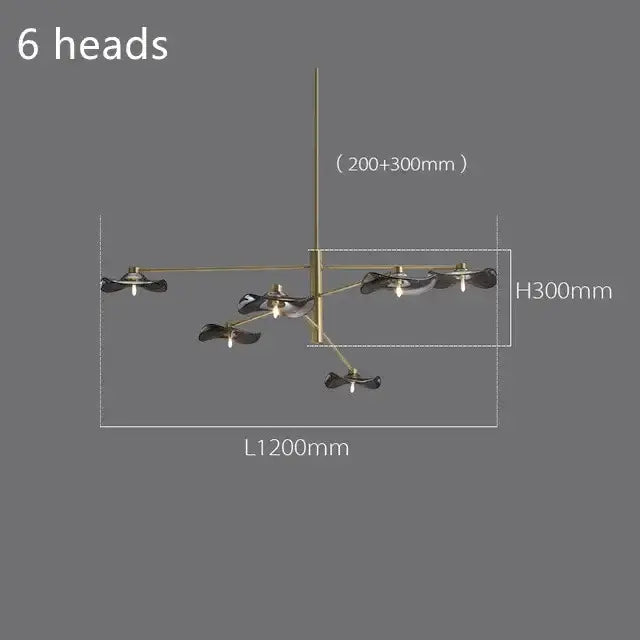 DecorBites™ Lotus Leaf Glass Iron Chandelier for Bedroom Living Room Hall Lighting