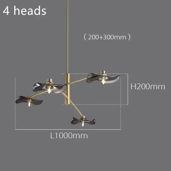 DecorBites™ Lotus Leaf Glass Iron Chandelier for Bedroom Living Room Hall Lighting