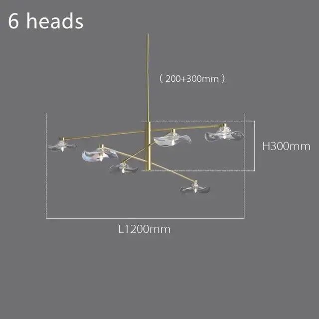 DecorBites™ Lotus Leaf Glass Iron Chandelier for Bedroom Living Room Hall Lighting