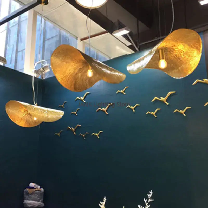 DecorBites™ Lotus Leaf Hat Pendant Lamp: Elegant Copper Design for Living Room, Restaurant, Bar.