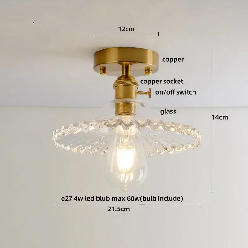 DecorBites™ Lotus Leaf LED Ceiling Lamp Purple Glass Nordic Copper Interior Lighting