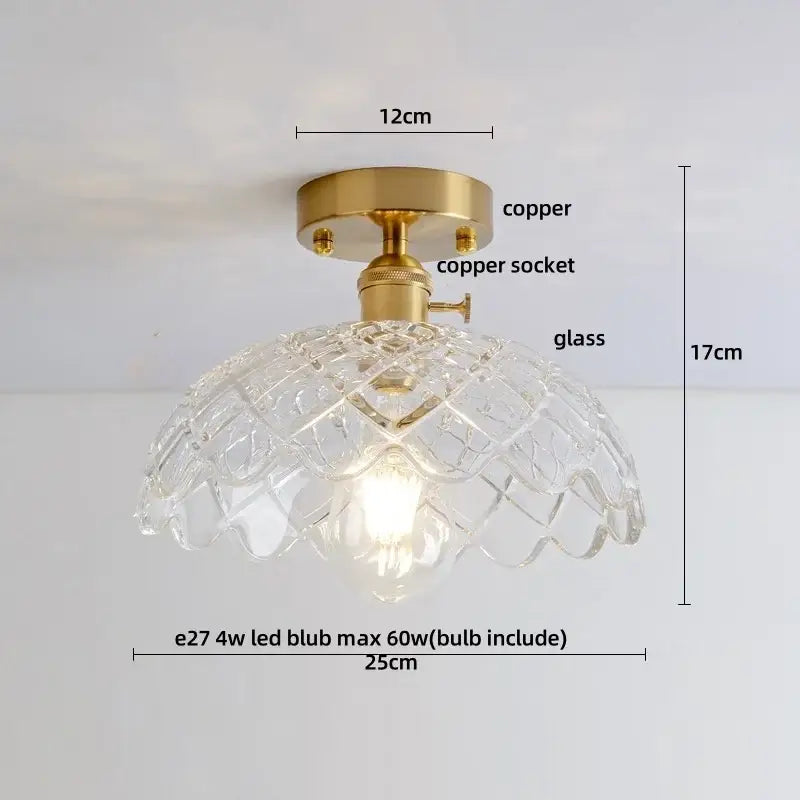 DecorBites™ Lotus Leaf LED Ceiling Lamp Purple Glass Nordic Copper Interior Lighting
