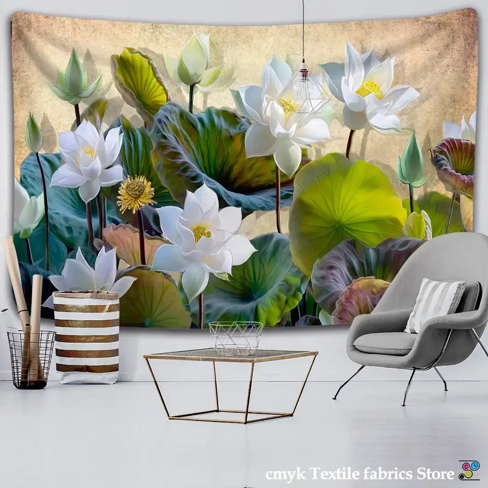 DecorBites™ Lotus Leaf Tapestry: Indian Scenery Wall Hanging for Bedroom Decor
