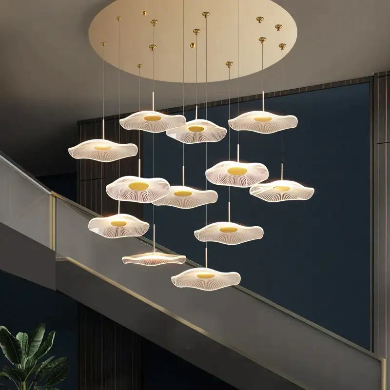 DecorBites™ Lotus Leaf Tea Art Spiral Staircase Chandelier - Chinese Style Pendant Light
