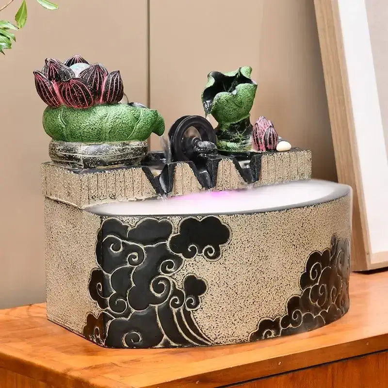 نافورة أوراق اللوتس من DecorBites™: عجلة تدوير لحوض أسماك الفينغ شوي لهدايا الانتقال لمنزل جديد