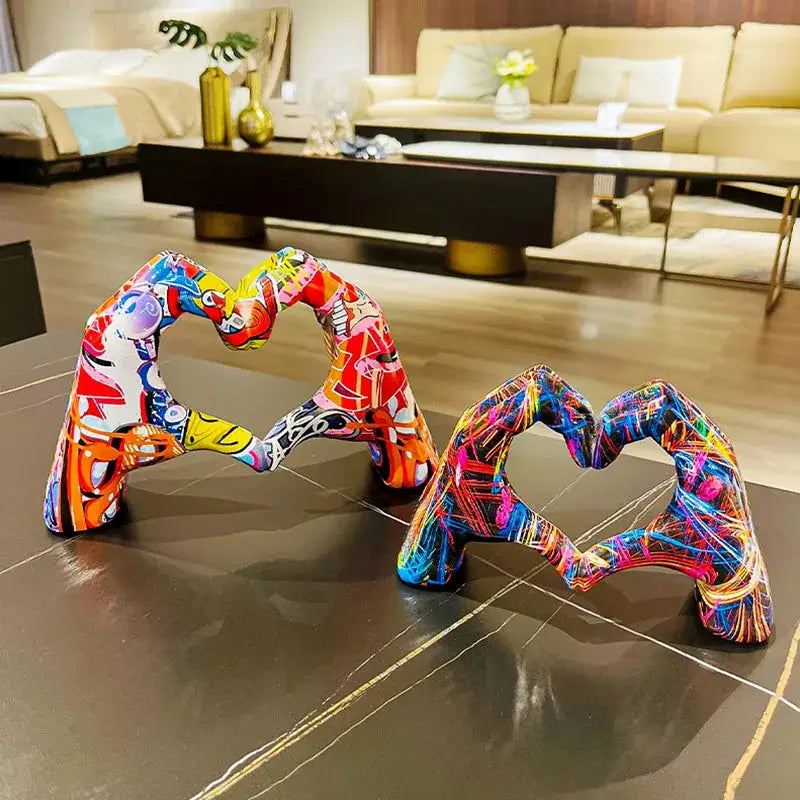 DecorBites™ Love Gesture Sculptures - Heart Hand Pop Art Figurines