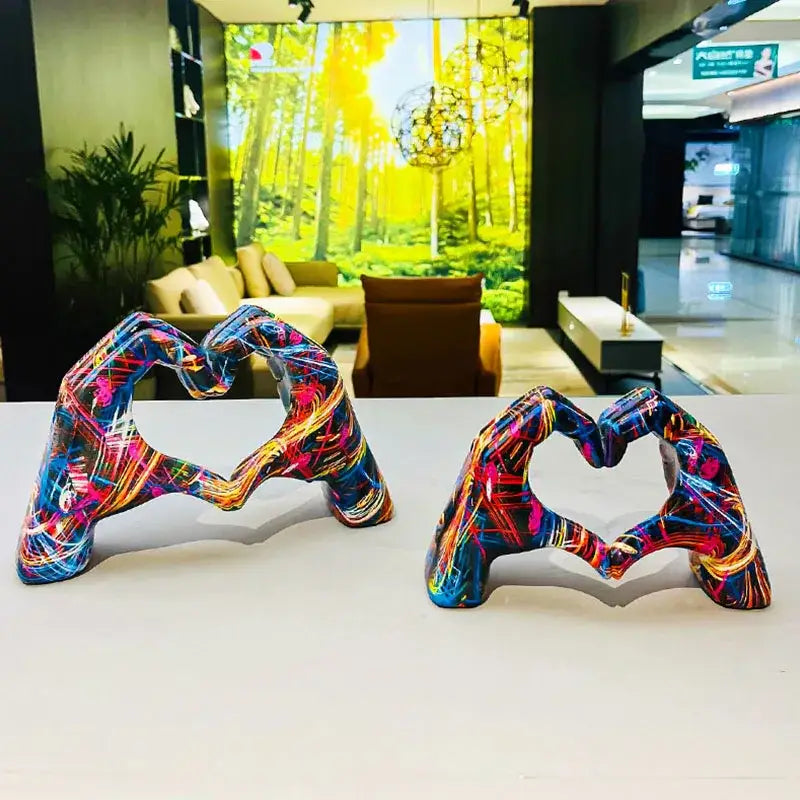 DecorBites™ Love Gesture Sculptures - Heart Hand Pop Art Figurines