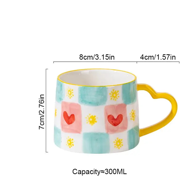 DecorBites™ Love Heart Ceramic Mug: Hand-Painted Coffee Cup for Valentine's Day Gift