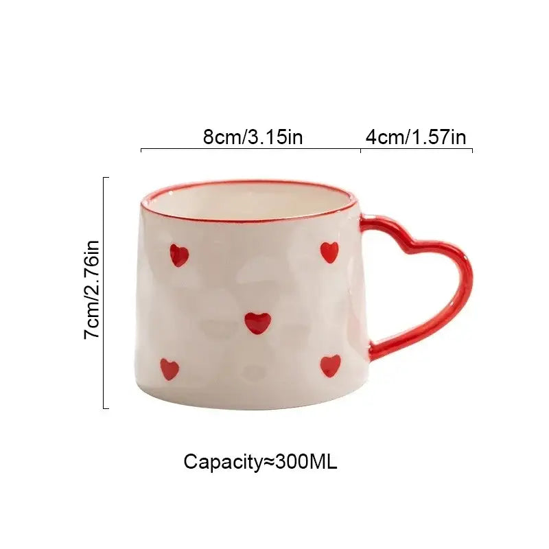 DecorBites™ Love Heart Ceramic Mug: Hand-Painted Coffee Cup for Valentine's Day Gift