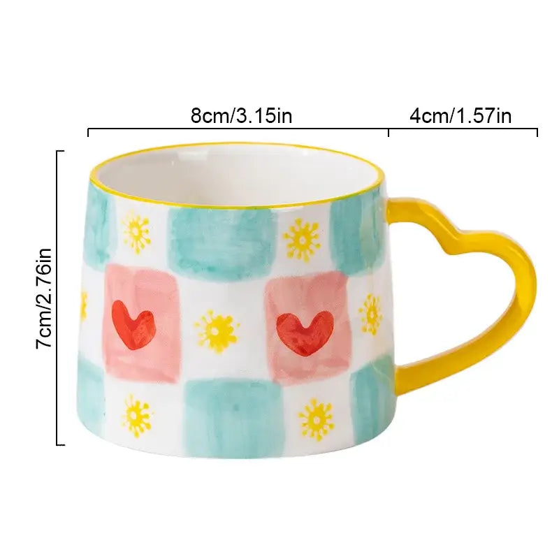 DecorBites™ Love Heart Ceramic Mug: Hand-Painted Coffee Cup for Valentine's Day Gift