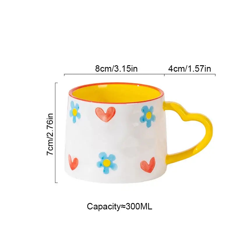 DecorBites™ Love Heart Ceramic Mug: Hand-Painted Coffee Cup for Valentine's Day Gift