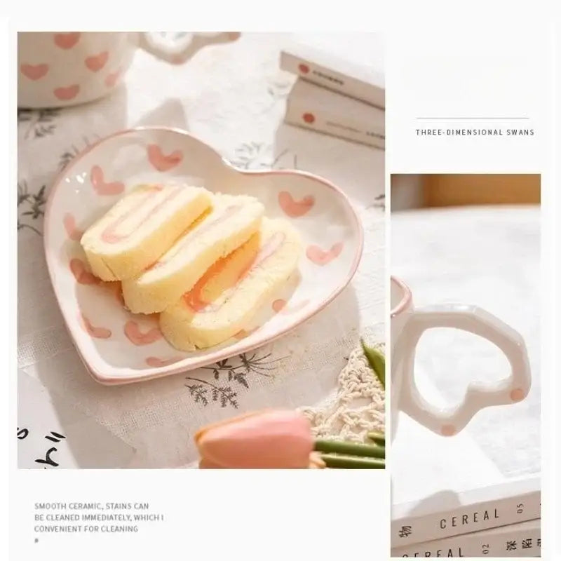 DecorBites™ كوب قهوة خزفي مرسوم يدويًا على شكل قلب، كوب شاي لطيف للمنزل والمكتب