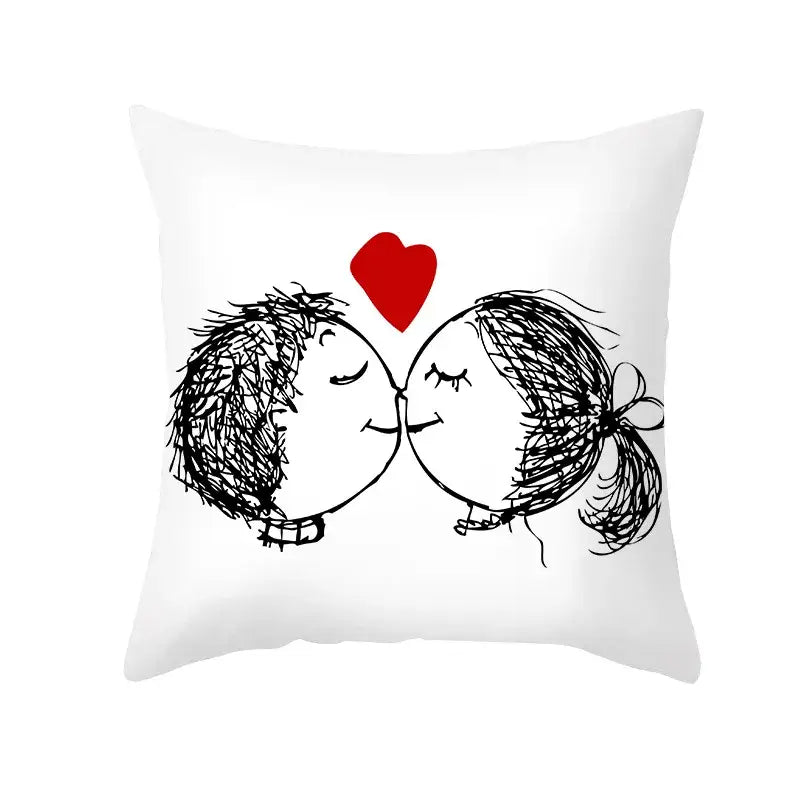 DecorBites™ Love Heart Sketch Couple Pillow Cover 45X45CM Peah Skin Print