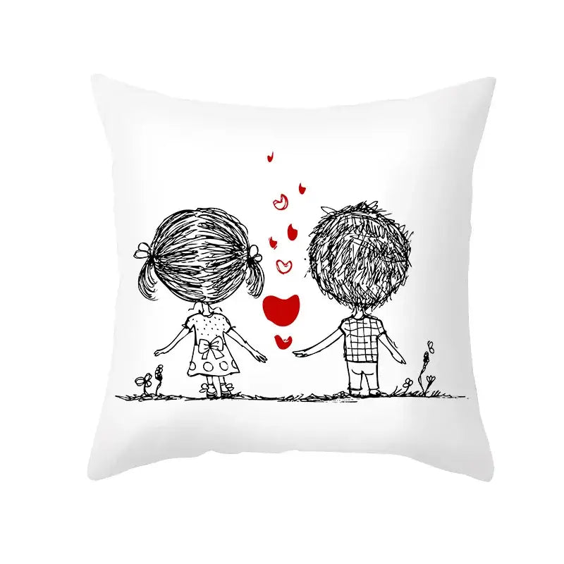 DecorBites™ Love Heart Sketch Couple Pillow Cover 45X45CM Peah Skin Print