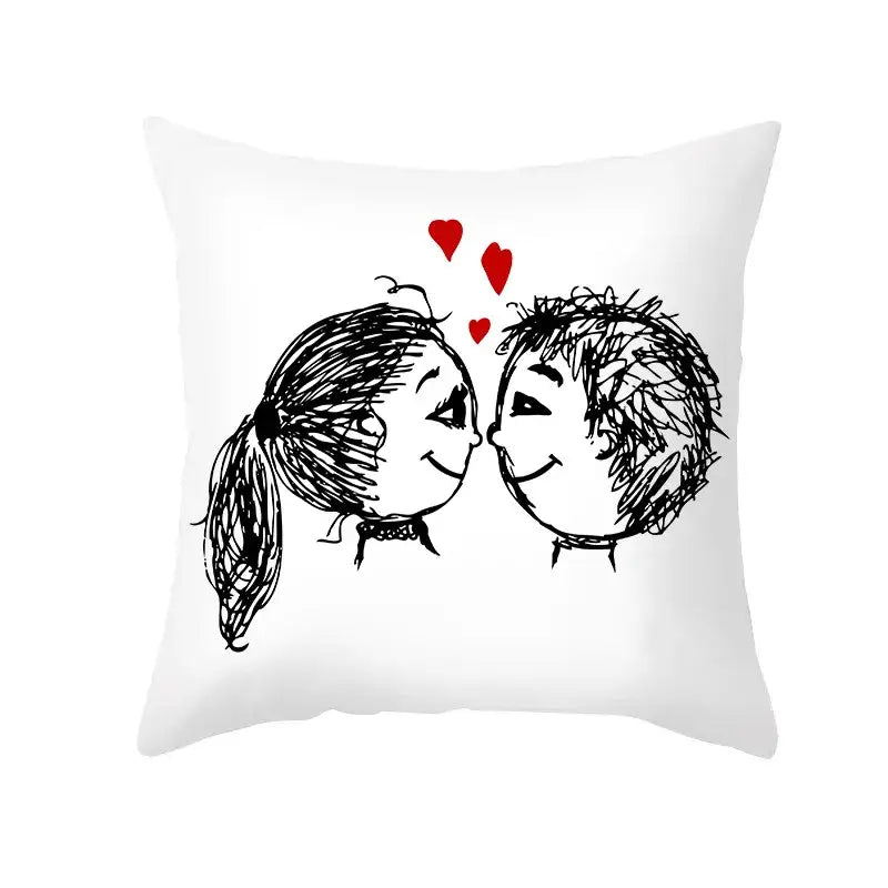 DecorBites™ Love Heart Sketch Couple Pillow Cover 45X45CM Peah Skin Print