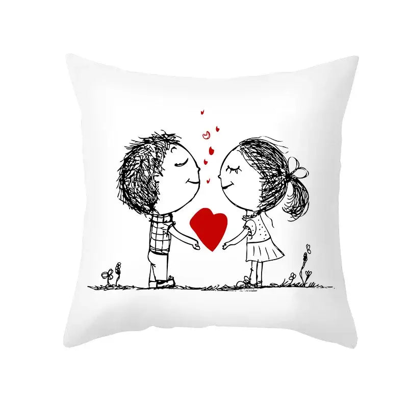 DecorBites™ Love Heart Sketch Couple Pillow Cover 45X45CM Peah Skin Print