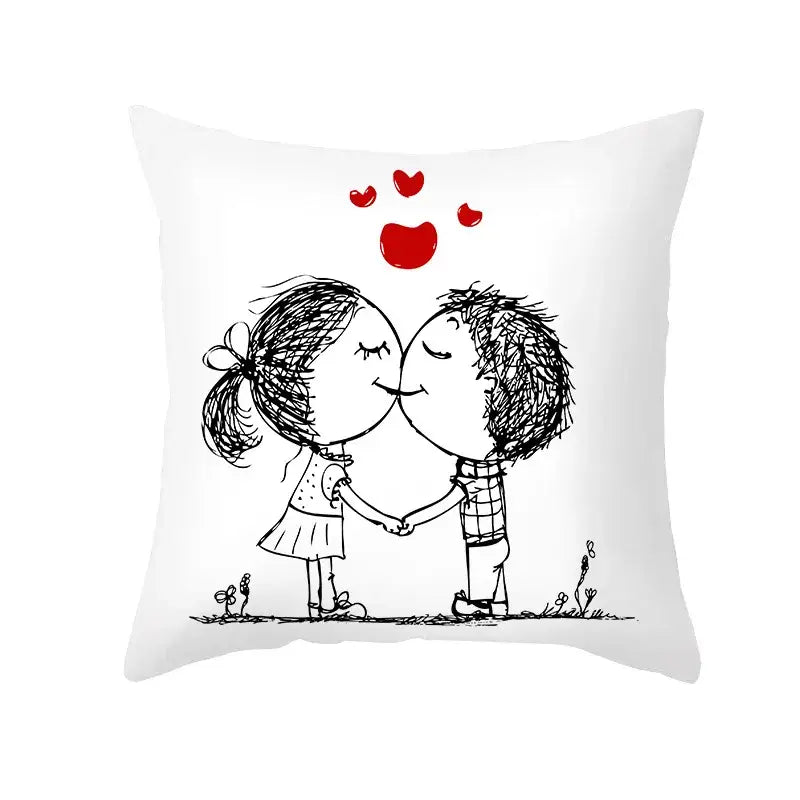 DecorBites™ Love Heart Sketch Couple Pillow Cover 45X45CM Peah Skin Print