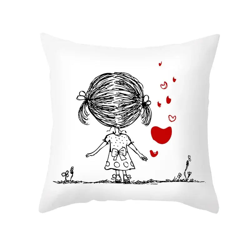 DecorBites™ Love Heart Sketch Couple Pillow Cover 45X45CM Peah Skin Print