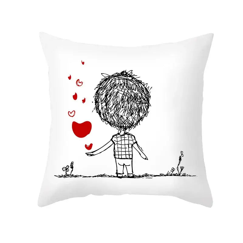 DecorBites™ Love Heart Sketch Couple Pillow Cover 45X45CM Peah Skin Print