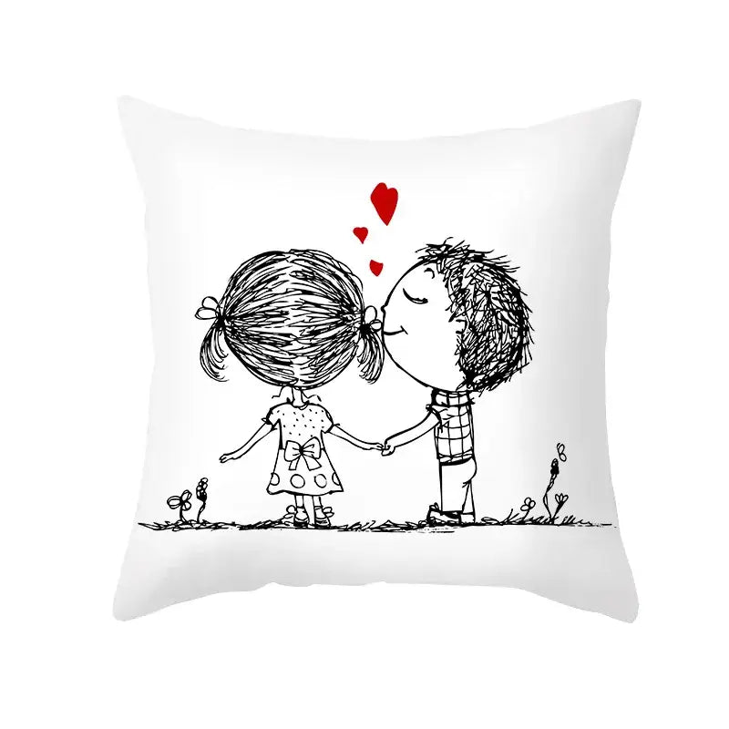 DecorBites™ Love Heart Sketch Couple Pillow Cover 45X45CM Peah Skin Print