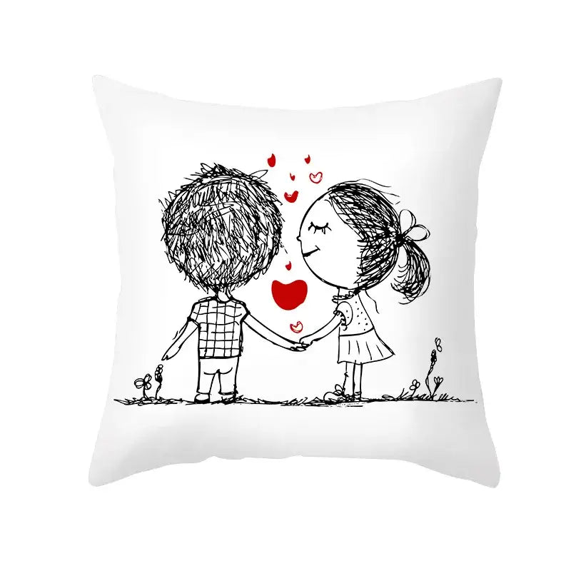 DecorBites™ Love Heart Sketch Couple Pillow Cover 45X45CM Peah Skin Print