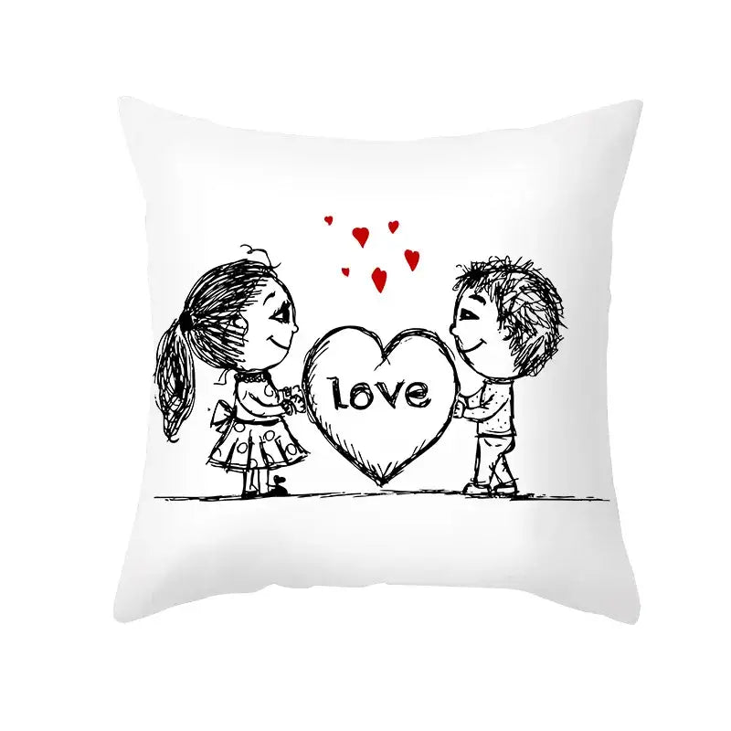 DecorBites™ Love Heart Sketch Couple Pillow Cover 45X45CM Peah Skin Print