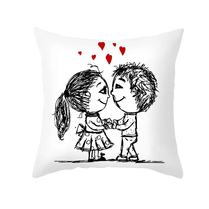 DecorBites™ Love Heart Sketch Couple Pillow Cover 45X45CM Peah Skin Print