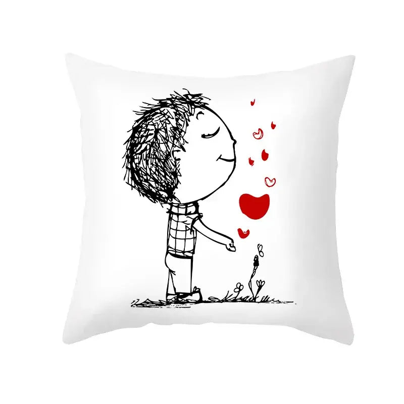DecorBites™ Love Heart Sketch Couple Pillow Cover 45X45CM Peah Skin Print